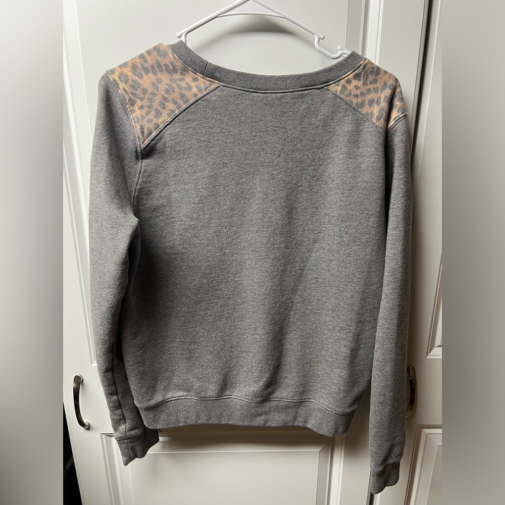 PINK Grey Sweatshirt with Leopard Accents, Medium - Picture 3 of 3